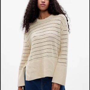 24/7 Split-Hem Crochet Sweater - 100% Cotton